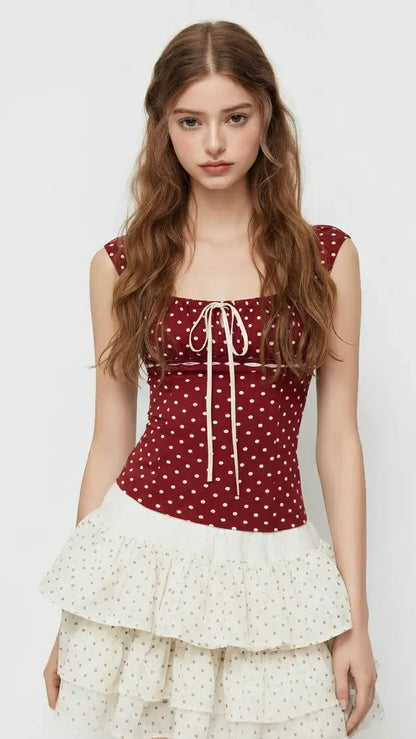 Nymera Tri-Color Polka Tie Top
